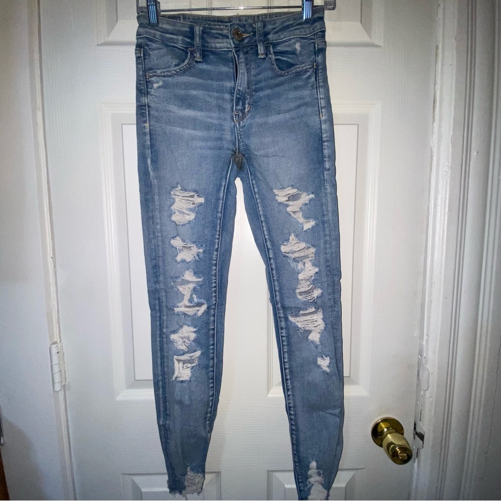 American Eagle Distressed Super Skinny High Rise Jeggings